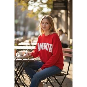 2/$30 33 DEGREES Sweater Size M Red Long Sleeve Soft Amour Love